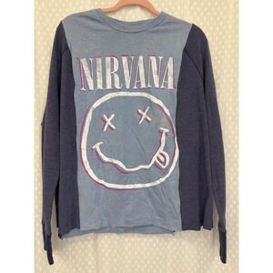 ❄️Reworked Upcycled Smiley Nirvana, thermal campfire shirt